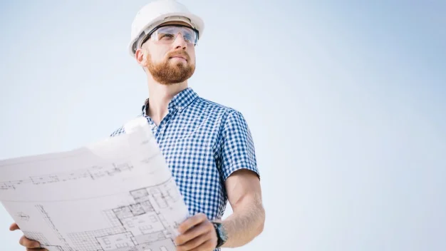 Engineer holding a building plan.